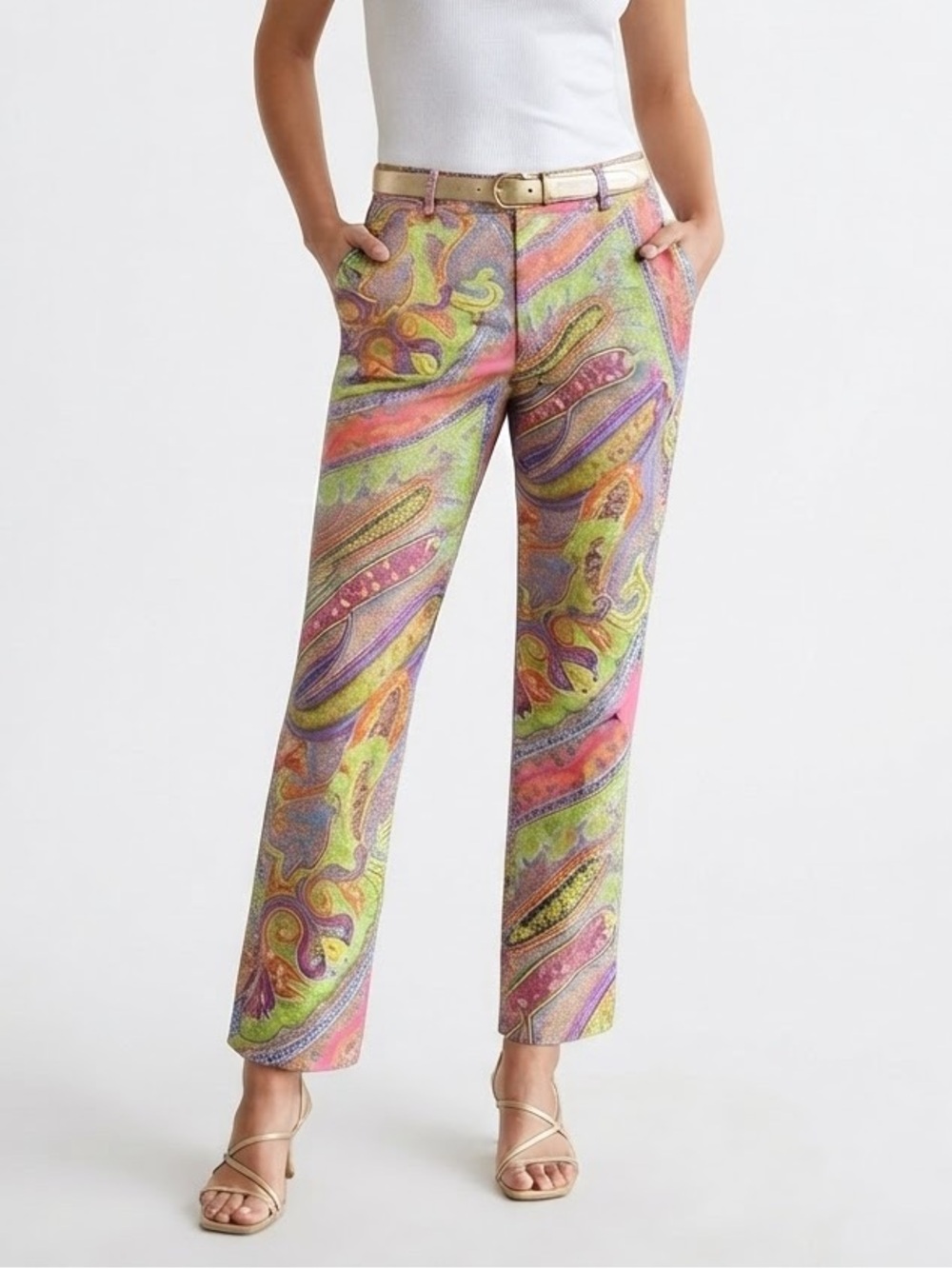 Lauren Ralph Lauren Petite Multicolor Paisley Stretch Pants Size 12P Ankle 27”